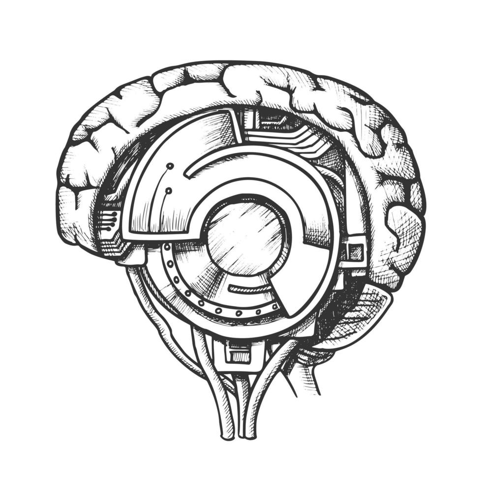 technologie cyber hersenen kant visie monochroom vector