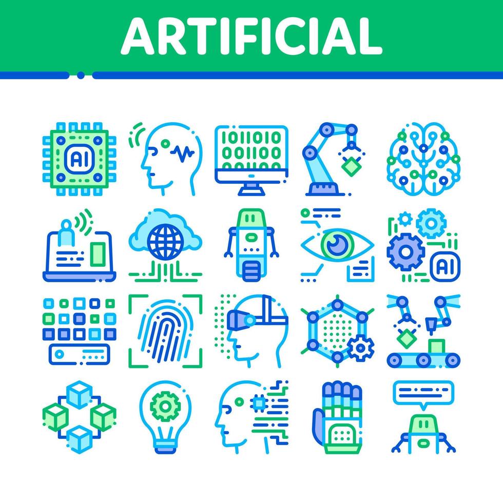 kunstmatig intelligentie- vector dun pictogrammen reeks