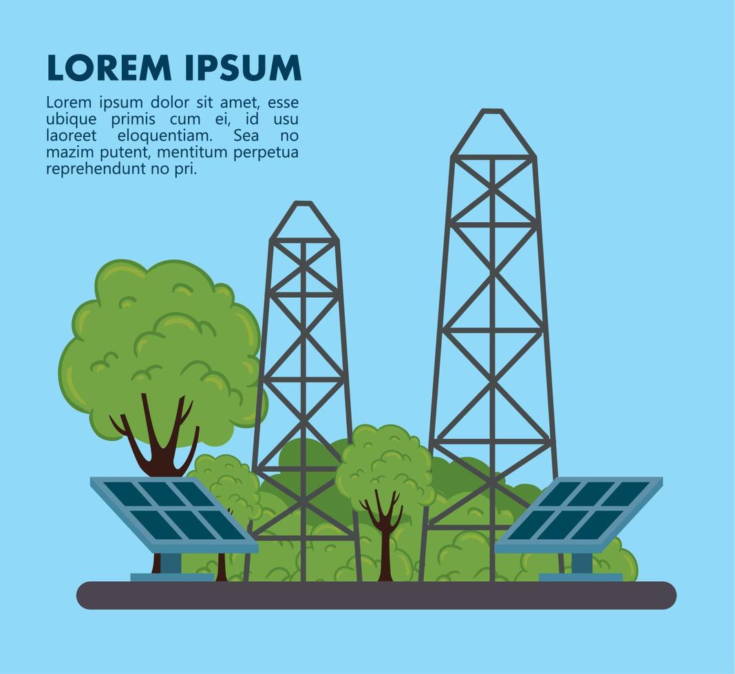 zonne- panelen en elektrisch torens vector ontwerp