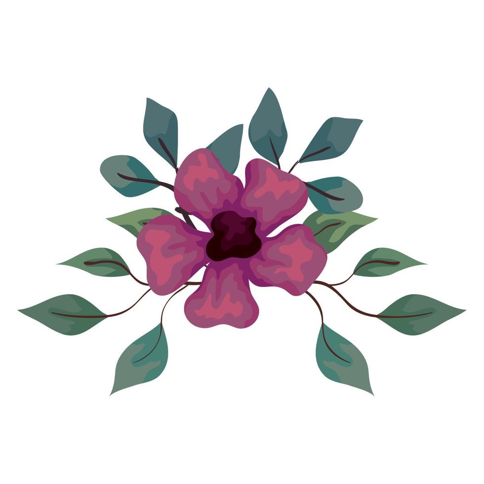 bloem Purper kleur met takken en bladeren, Aan wit achtergrond vector