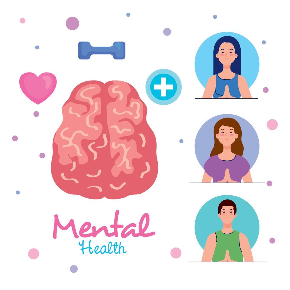 mentaal Gezondheid concept, met hersenen en mensen mediteren vector