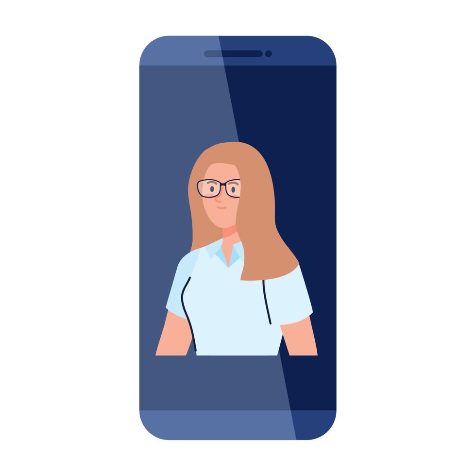 vrouw in smartphone apparaat, sociaal media concept vector