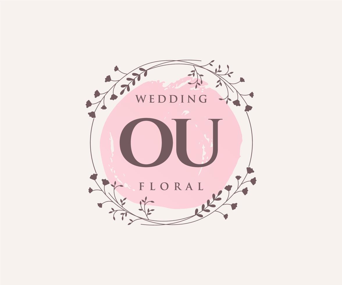 ou initialen brief bruiloft monogram logos sjabloon, hand- getrokken modern minimalistisch en bloemen Sjablonen voor uitnodiging kaarten, opslaan de datum, elegant identiteit. vector