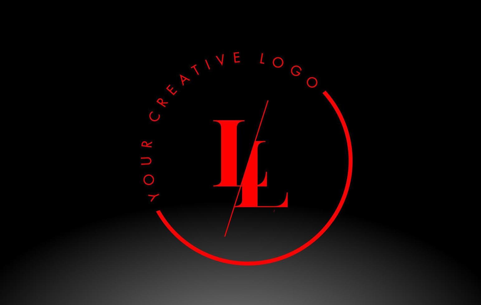 rood ll serif brief logo ontwerp met creatief doorsneden snee. vector