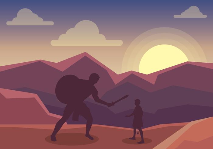 David en Goliath in het midden van de strijd illustratie vector