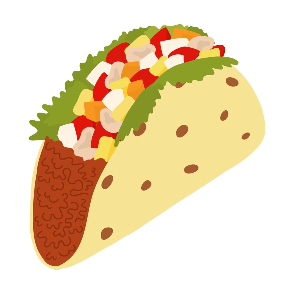 taco's gevuld met vlees, groenten en sla. traditioneel Latijns Amerikaans keuken. Mexicaans voedsel vector