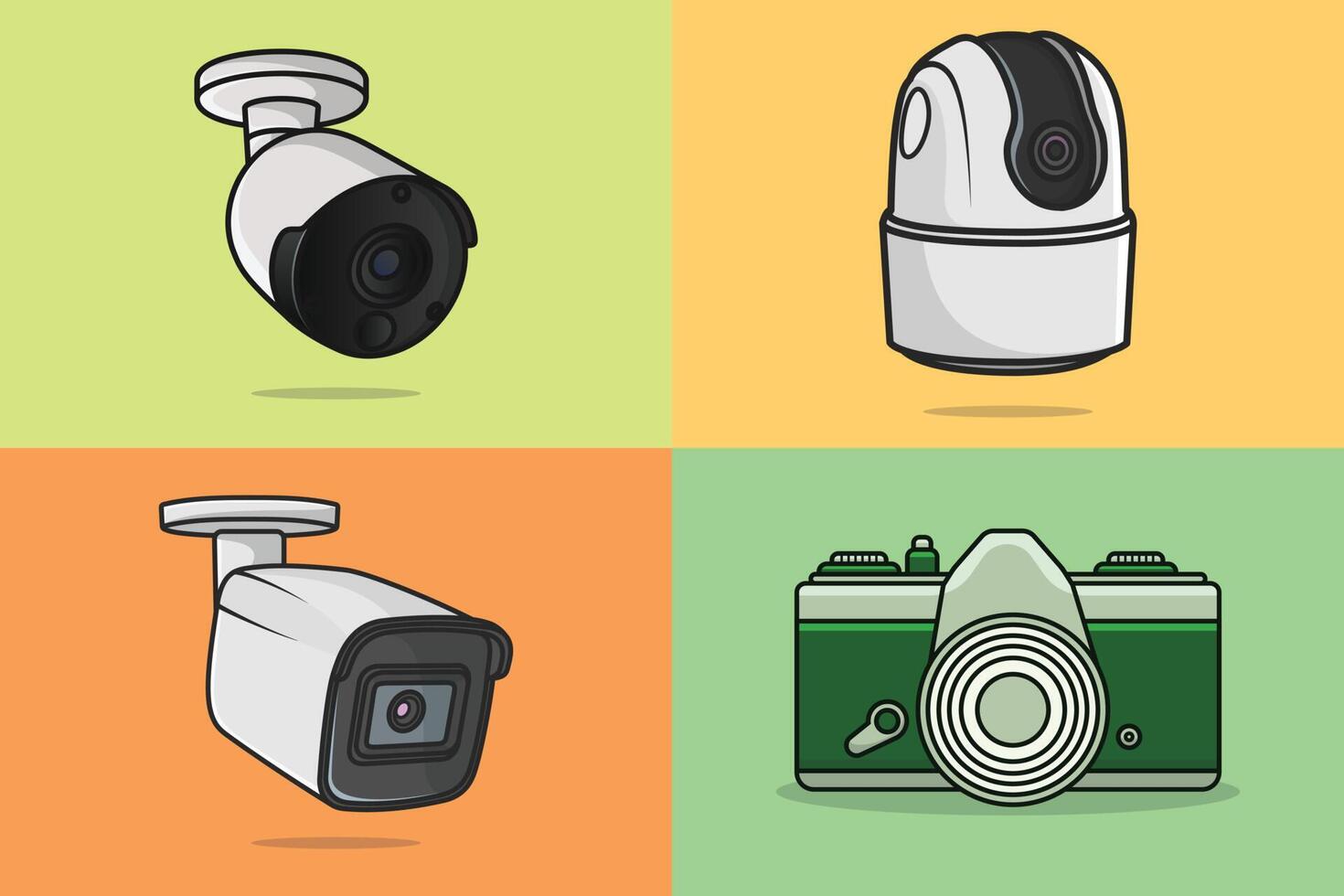 verzameling van digitaal camera's vector illustratie. wetenschap en technologie voorwerpen icoon concept. digitaal cctv camera's en fotografie of het schieten camera vector ontwerp. huis en stad veiligheid systeem.