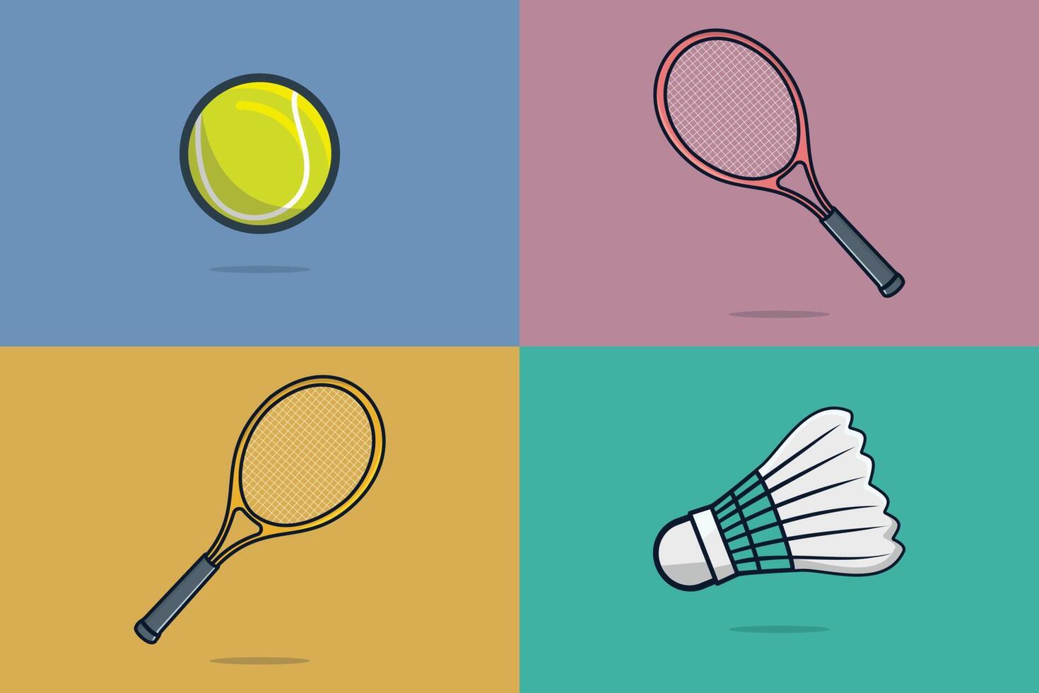 badminton, tennis bal met racket vector illustratie. sport- voorwerpen element icoon concept. verzameling van sport- spel badminton, tennis bal en racket ontwerp. sport- minnaar, sport- uitrusting element.