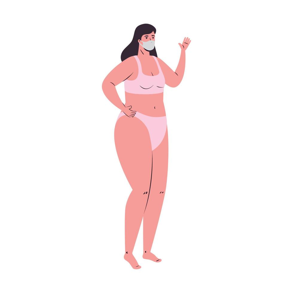 meisje tekenfilm met bikini en medisch masker vector ontwerp