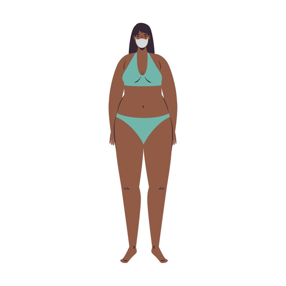 meisje tekenfilm met bikini en medisch masker vector ontwerp