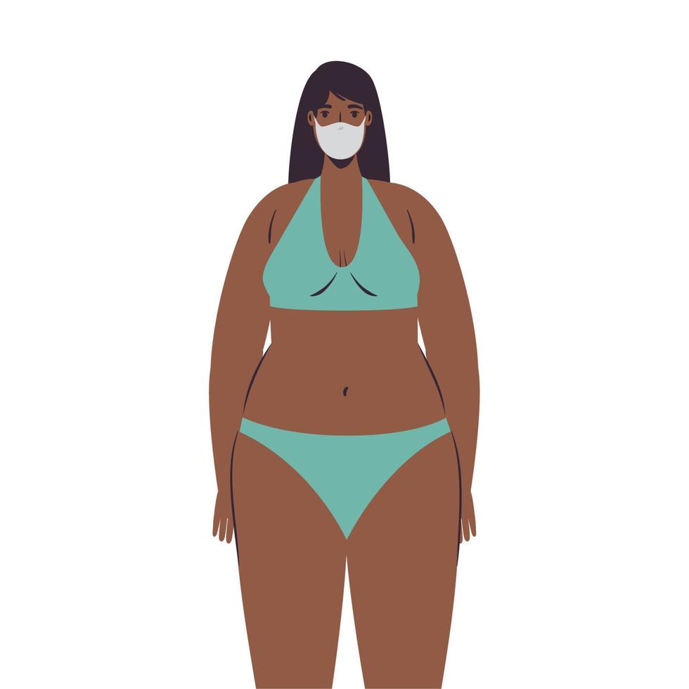 meisje tekenfilm met bikini en medisch masker vector ontwerp