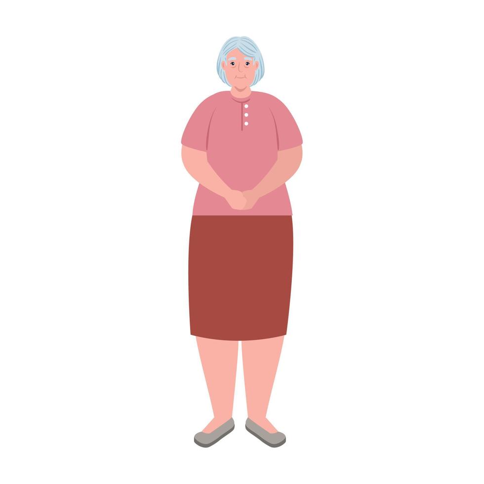 schattig oud vrouw staan, grootmoeder staand Aan wit achtergrond vector