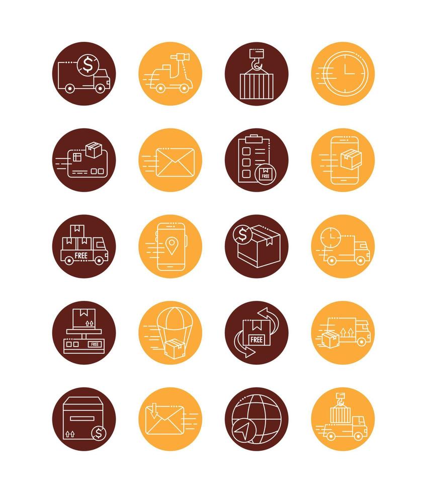 bundel van snel levering en vrij levering blok lijn stijl pictogrammen vector