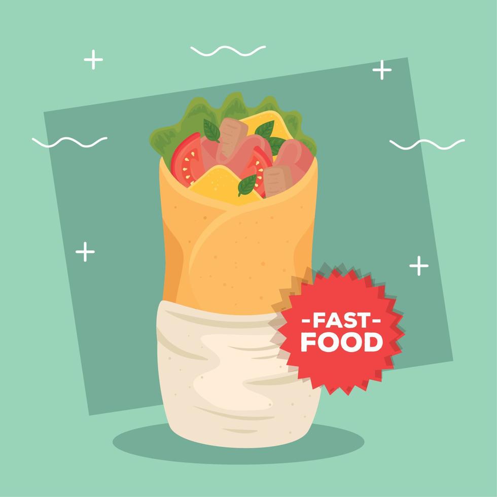 snel voedsel poster, met heerlijk burrito vector