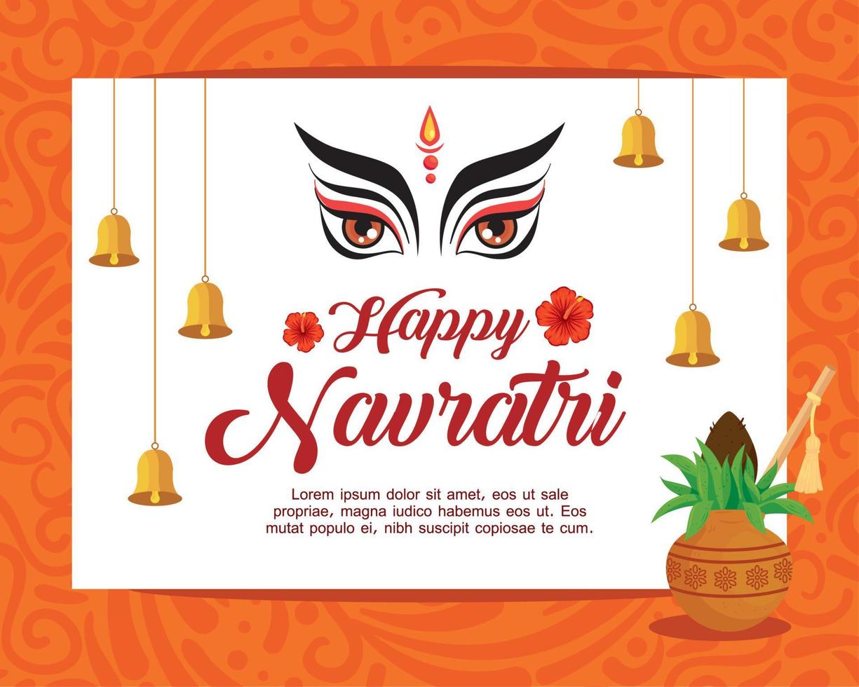 gelukkig navratri viering poster met gezicht durga en decoratie vector