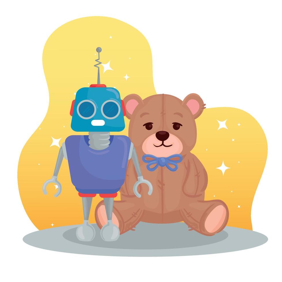 kinderen speelgoed, teddy beer en robot vector