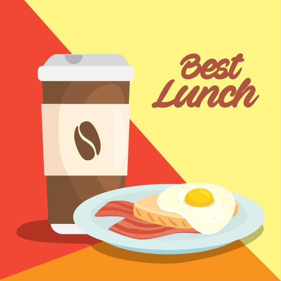 snel voedsel poster, ei gebakken met koffie drinken vector