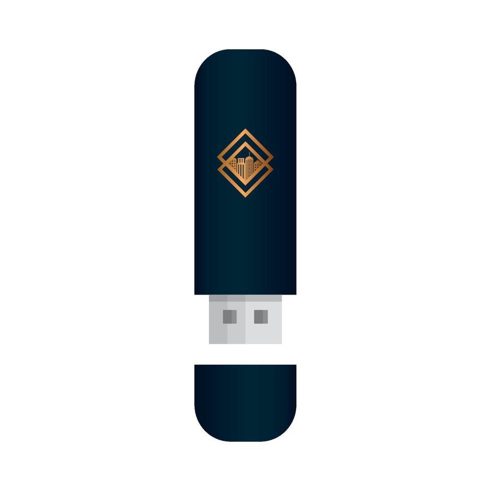 USB zwart mockup met gouden teken, zakelijke identiteit vector