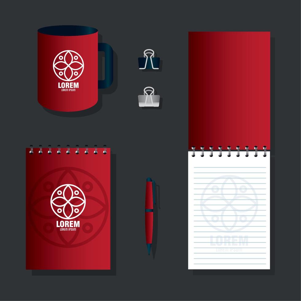 mockup schrijfbehoeften benodigdheden kleur rood met wit teken, mockup identiteit zakelijke vector