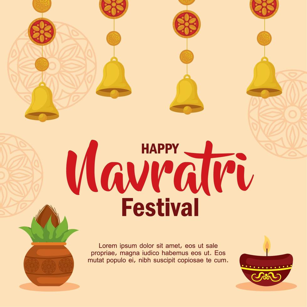 happy navratri viering poster met decoratie vector