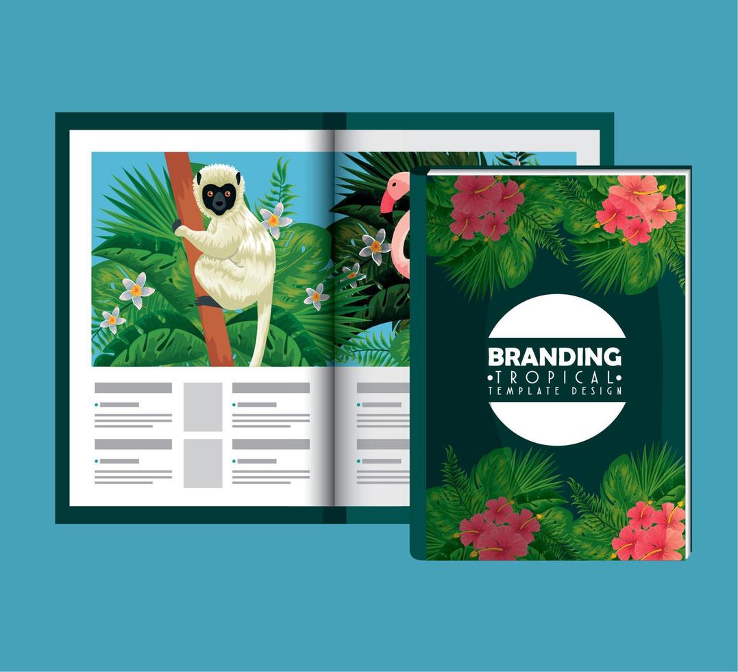 bedrijf brochure en notebooks met tropisch stijl vector