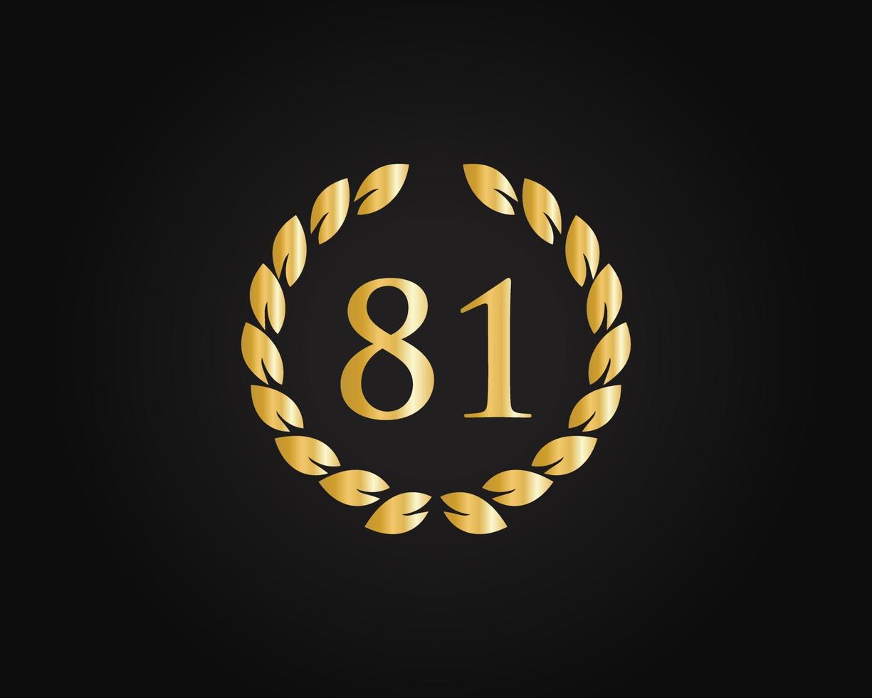 81e jaren verjaardag logo met gouden ring geïsoleerd Aan zwart achtergrond, voor verjaardag, verjaardag en bedrijf viering vector