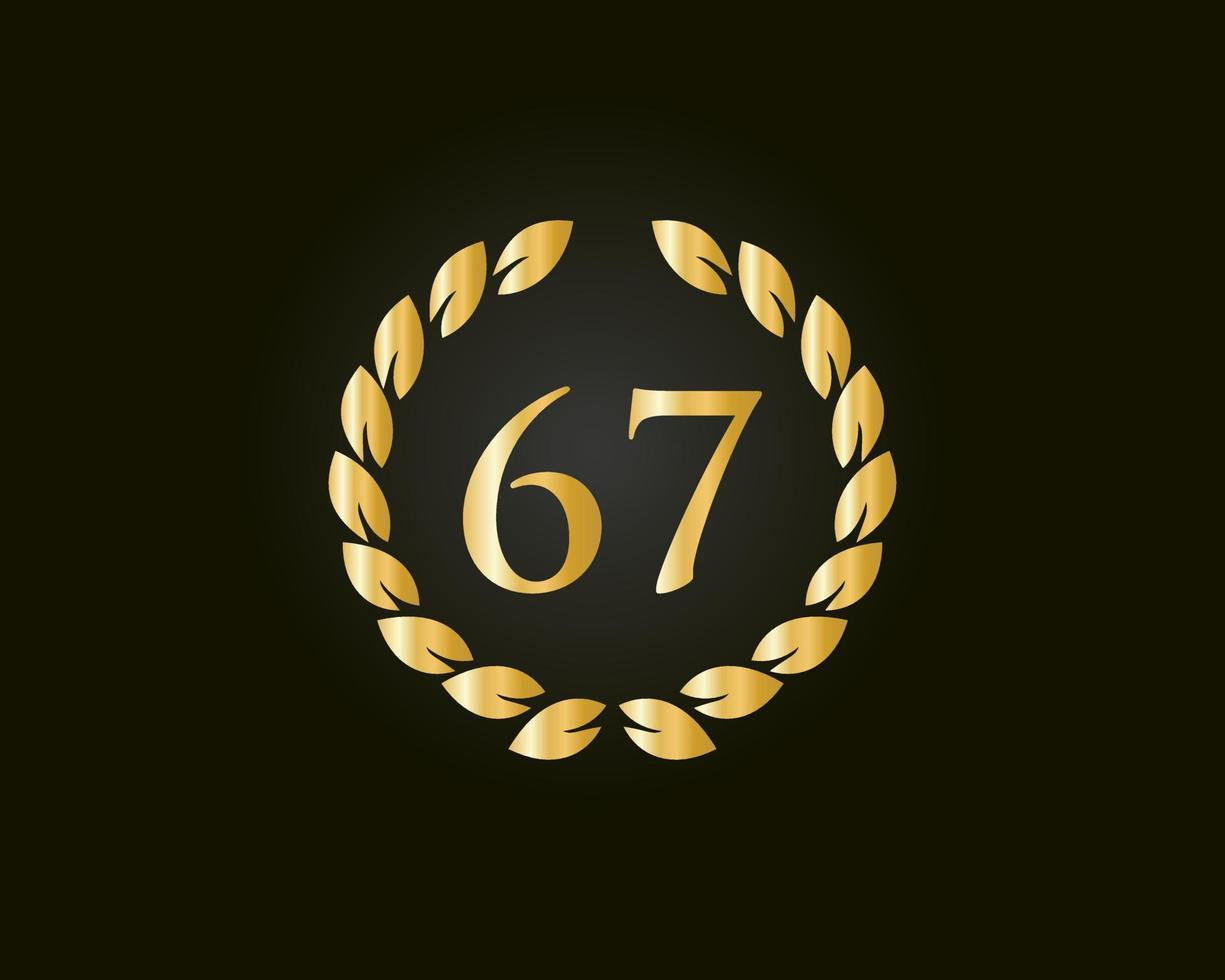 67e jaren verjaardag logo met gouden ring geïsoleerd Aan zwart achtergrond, voor verjaardag, verjaardag en bedrijf viering vector