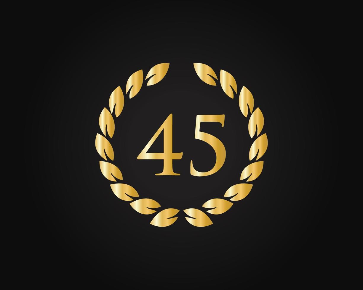 45e jaren verjaardag logo met gouden ring geïsoleerd Aan zwart achtergrond, voor verjaardag, verjaardag en bedrijf viering vector