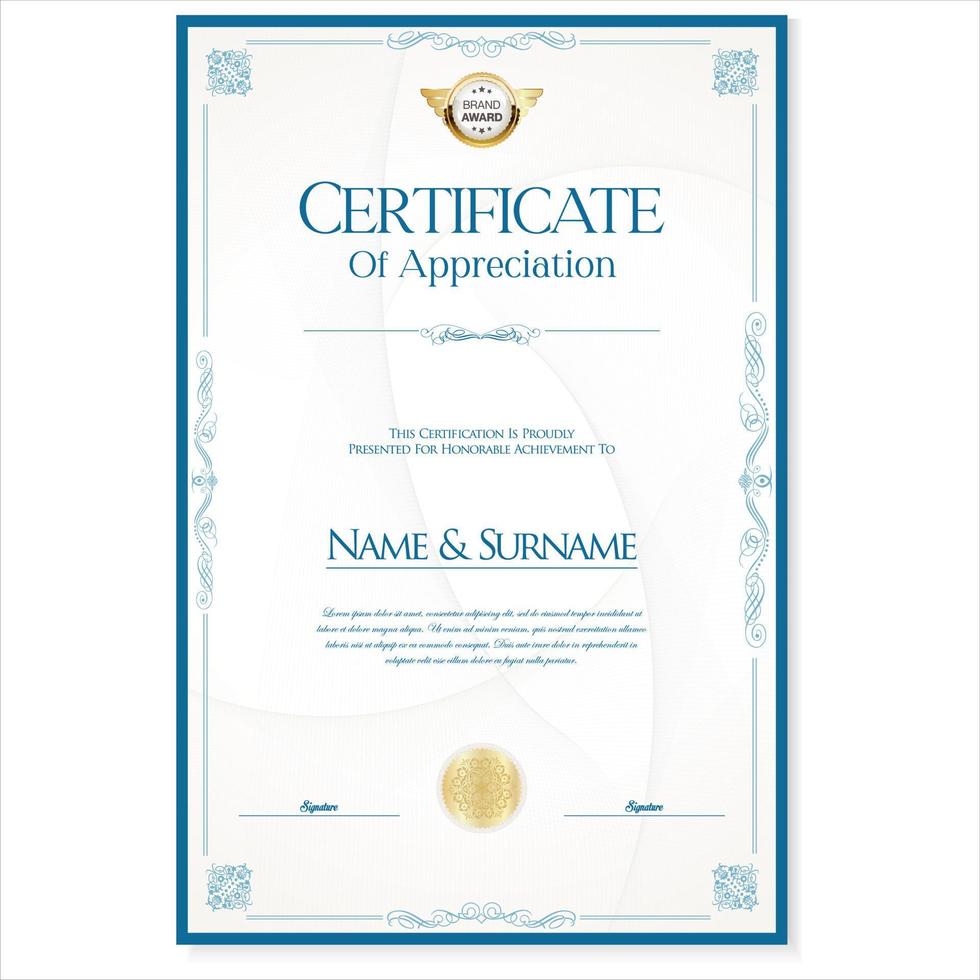 elegant certificaat of diploma retro wijnoogst blauw ontwerp vector