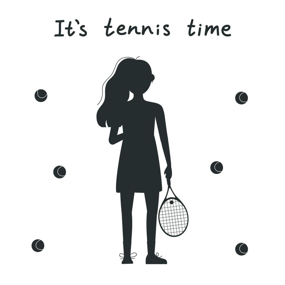 vlak vector illustratie in kinderachtig stijl. hand- getrokken tennis speler. het is tennis tijd