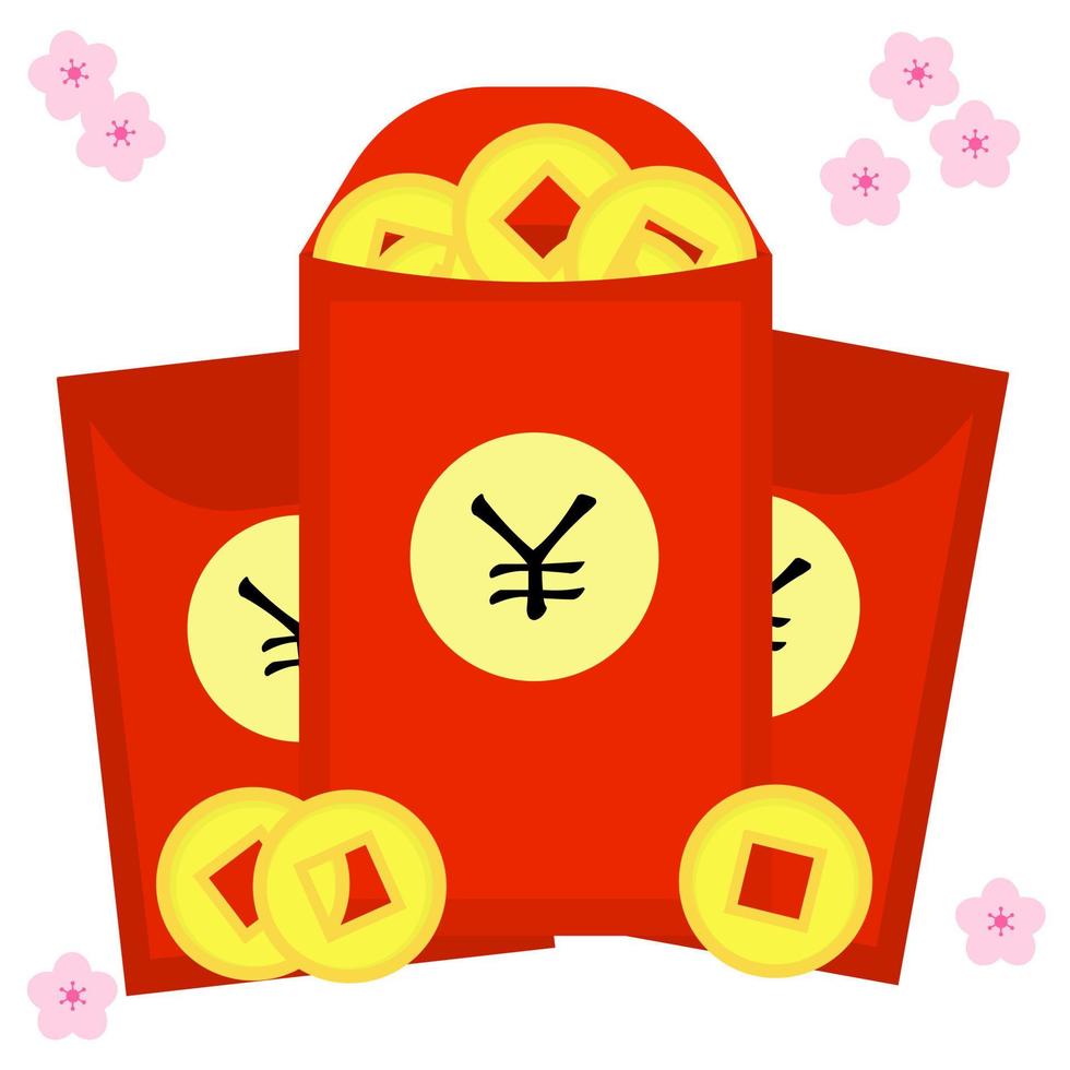 geïsoleerd Angpao of Chinese gouden munt in rood envelop voor maan- nieuw jaar viering geschenk vector