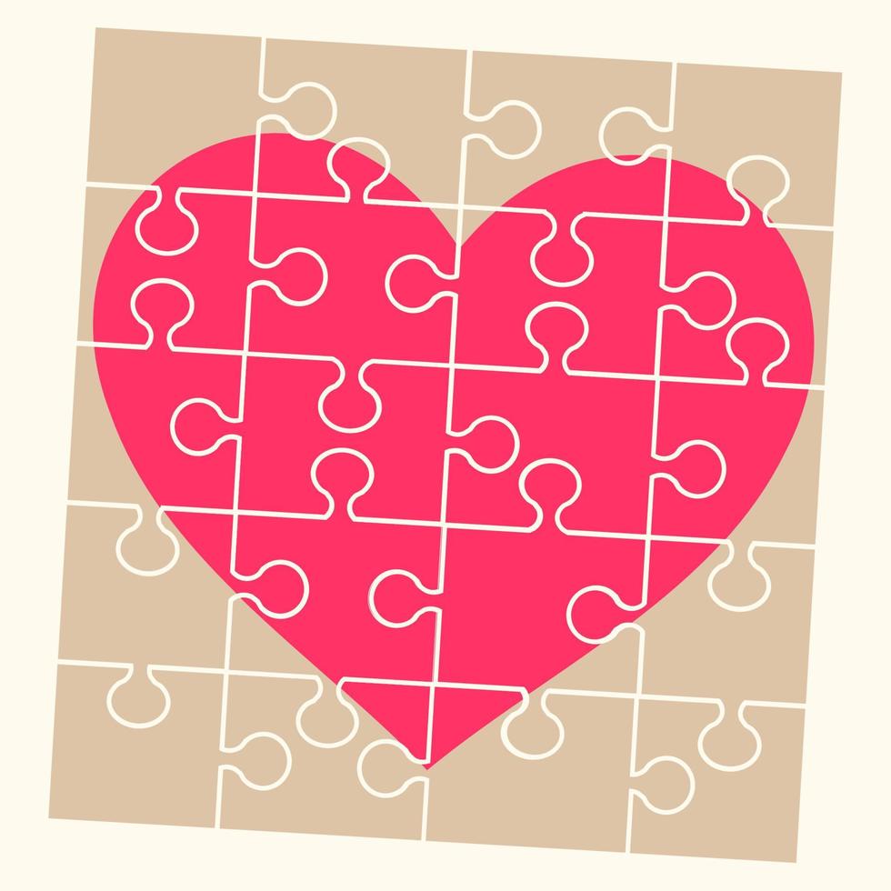 roze liefde hart puzzel stukken vlak ontwerp illustratie vector