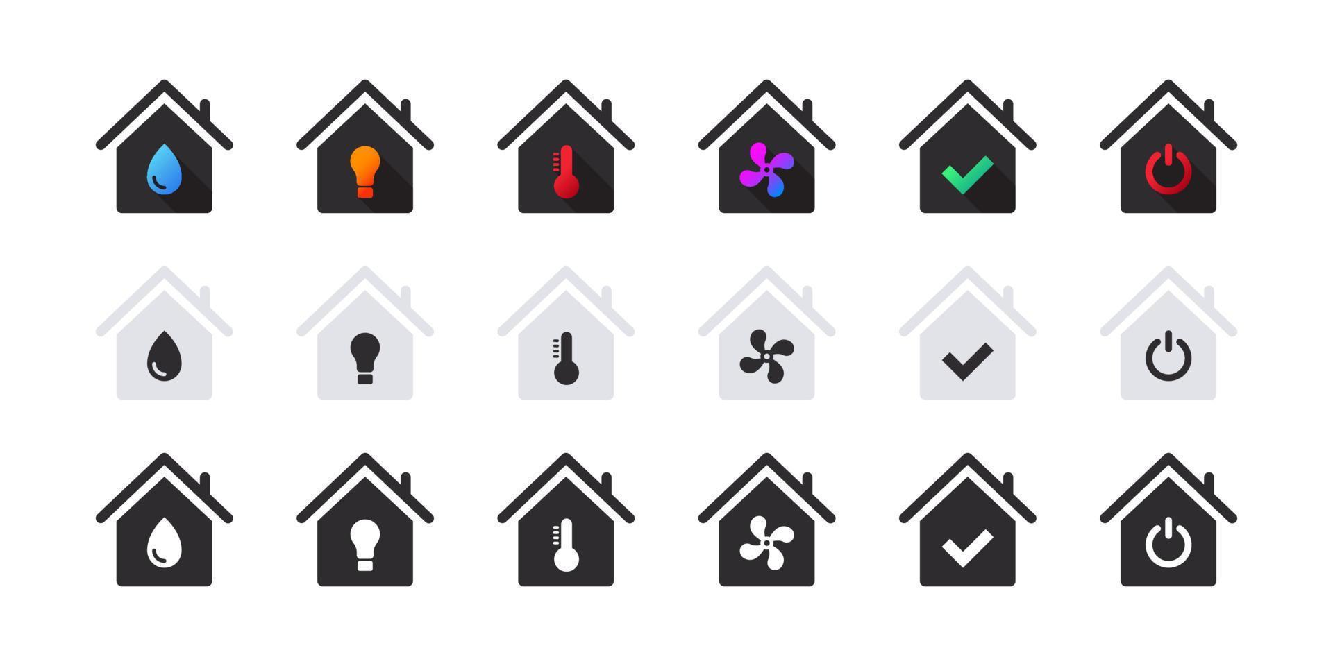 slim huis icoon set. slim huis met functioneel pictogrammen. vector pictogrammen