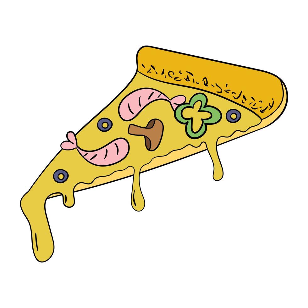 een plak van pizza met kaas. vector illustratie.