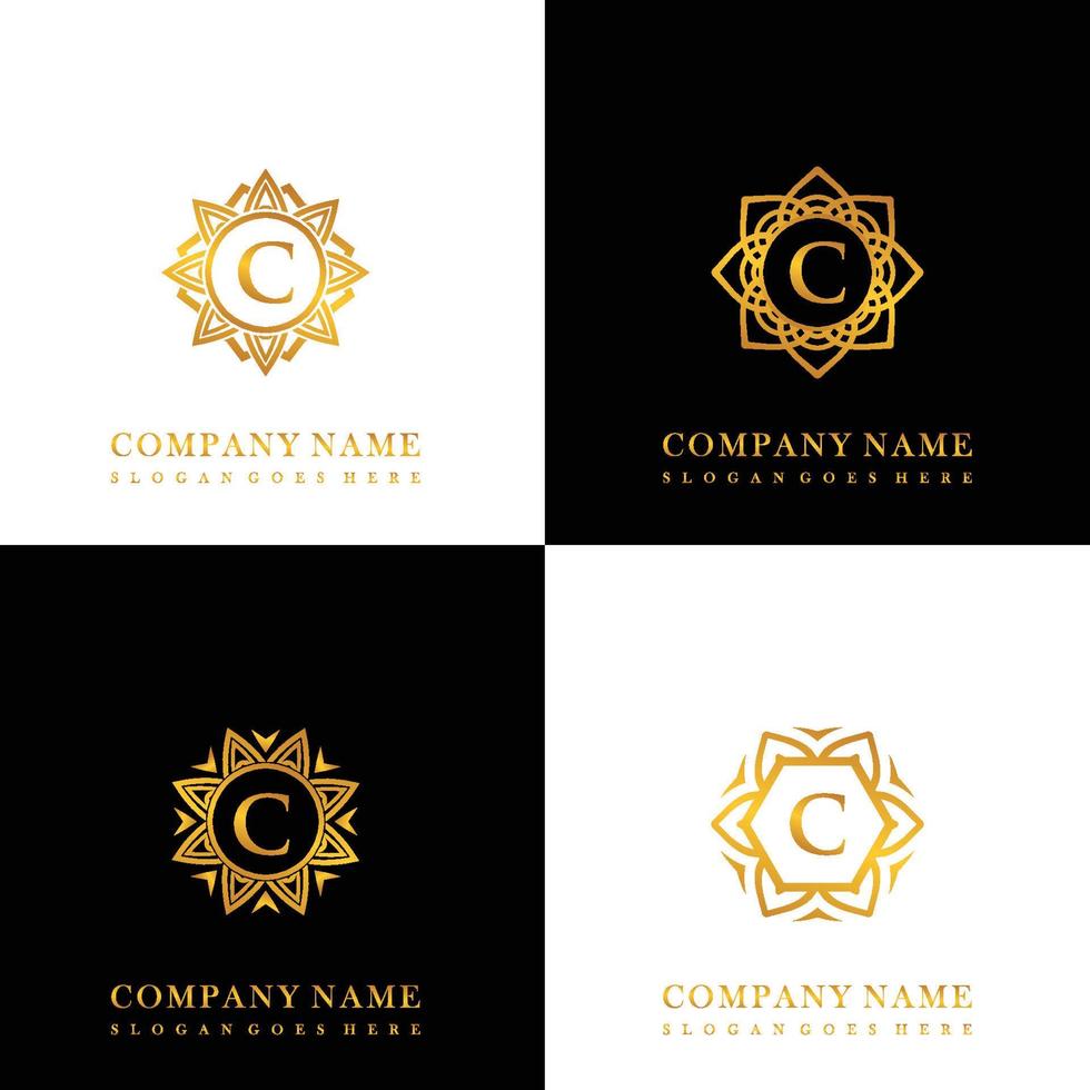 verzameling van logo eerste c met luxe mandala ornament voor bruiloft, spa, hotel, schoonheid zorg logo vector