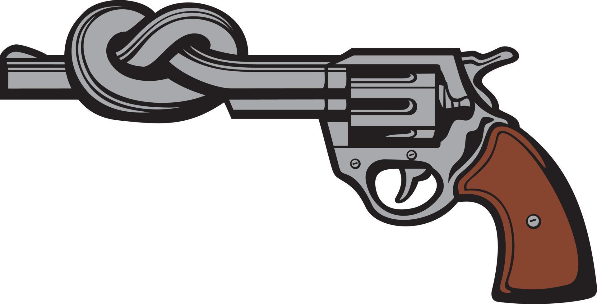 revolver vat gebonden in knoop - pistool. vector illustratie.