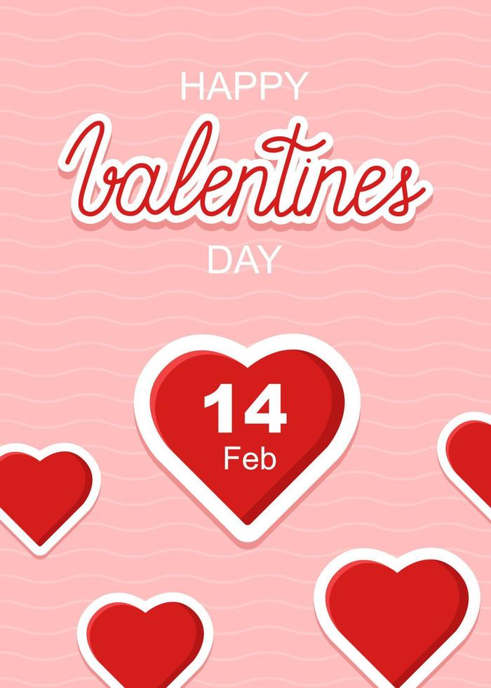 gelukkig Valentijnsdag dag verticaal spandoek. vector poster met belettering en hart sticker. 14 februari viering.