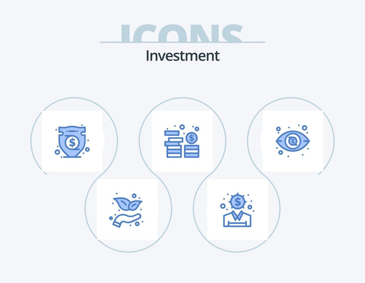 investering blauw icoon pak 5 icoon ontwerp. visie. dollar. verzekering. munten. investering vector