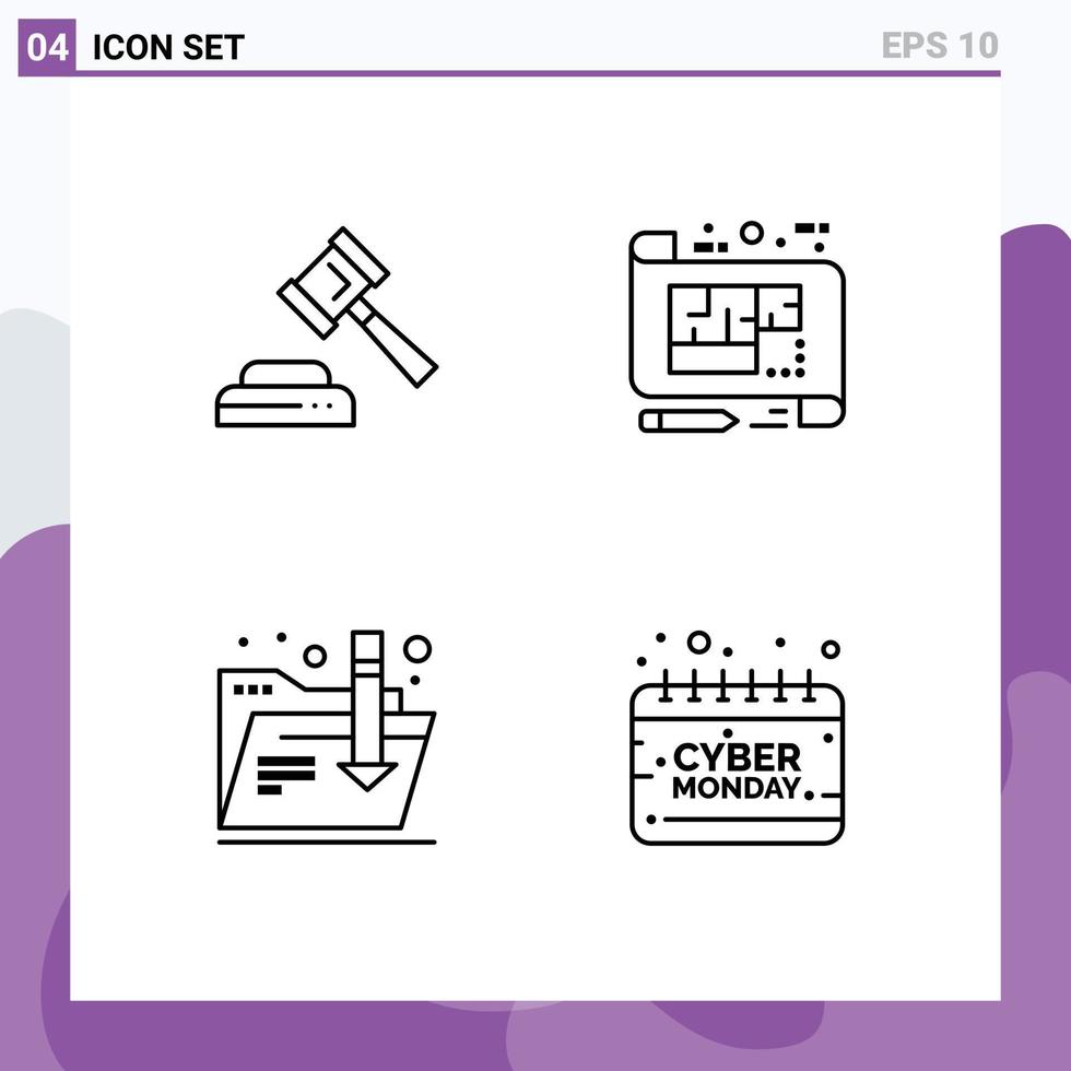 modern reeks van 4 gevulde lijn vlak kleuren pictogram van rechtbank map architectuur verdieping kalender bewerkbare vector ontwerp elementen