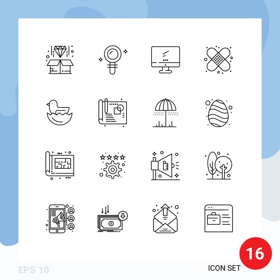 16 universeel contouren reeks voor web en mobiel toepassingen eend medisch computer Gezondheid pc bewerkbare vector ontwerp elementen