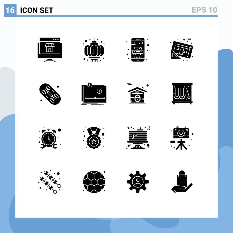 reeks van 16 modern ui pictogrammen symbolen tekens voor plan kaart viering document taxi bewerkbare vector ontwerp elementen