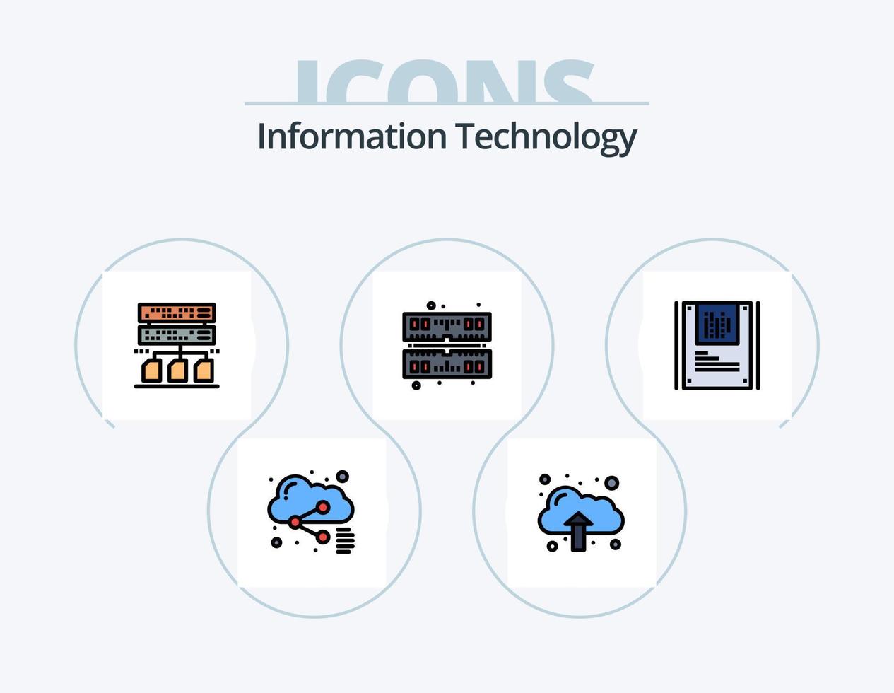 informatie technologie lijn gevulde icoon pak 5 icoon ontwerp. server. rek. firewall. computer. gegevens vector