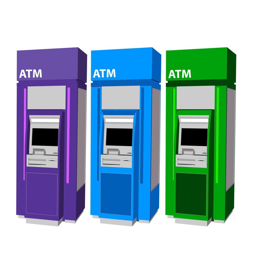 Geldautomaat machine met contant geld illustratie vector Aan wit achtergrond