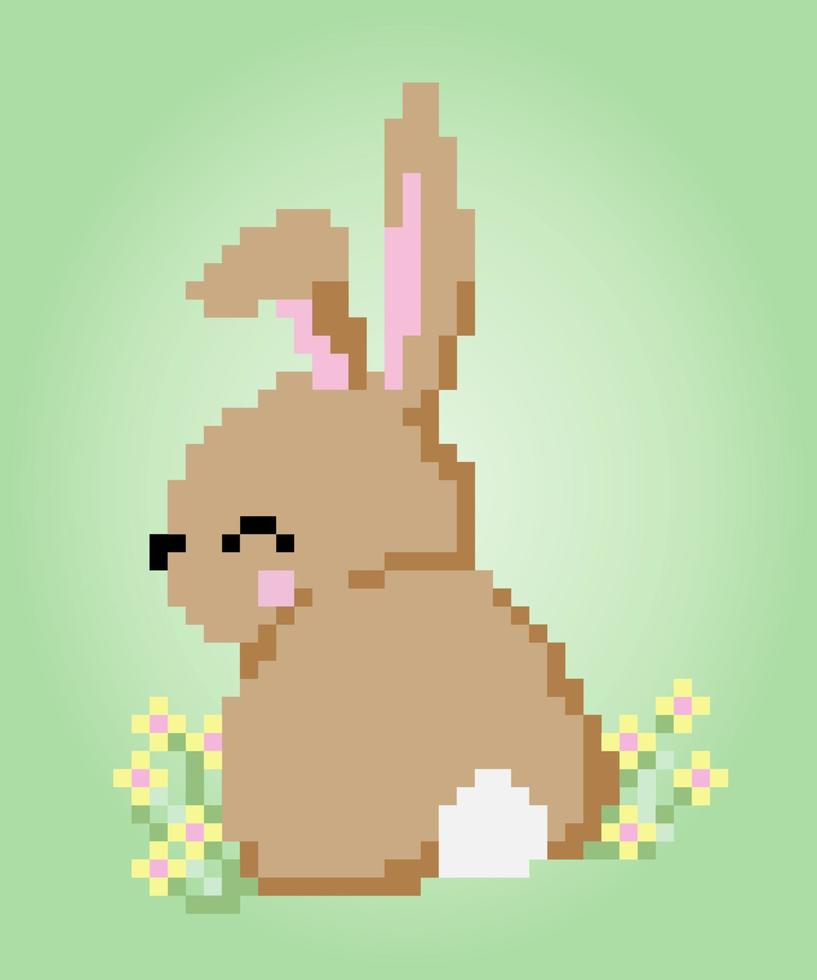 8 bit pixel konijn terug. dieren voor spelactiva en kruissteekpatronen in vectorillustraties. vector