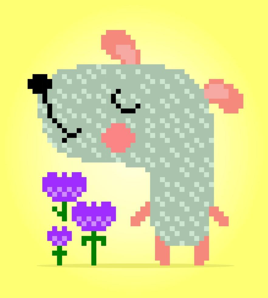 8 bit pixels pup. dieren voor spelactiva en kruissteekpatronen in vectorillustraties. vector