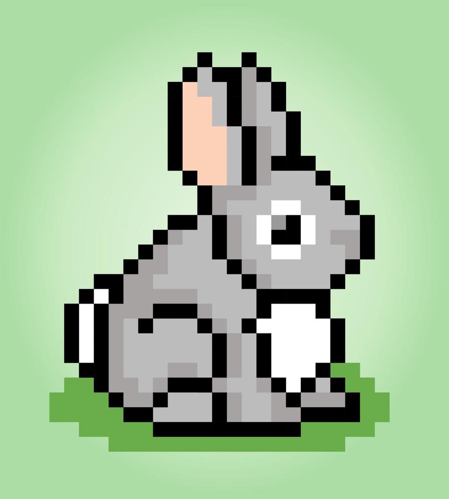 8 bit pixels konijn. dieren voor spelactiva en kruissteekpatronen in vectorillustraties. vector