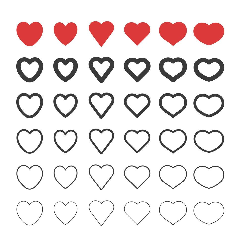hart vorm pictogrammen. harten pictogram set. symbool voor Valentijnsdag dag liefde. vector