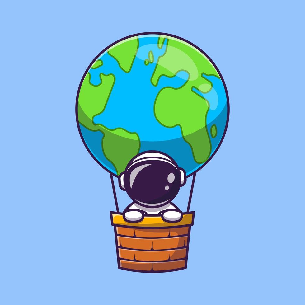 schattig astronaut in heet lucht ballon aarde tekenfilm vector icoon illustratie. wetenschap vervoer icoon concept geïsoleerd premie vector. vlak tekenfilm stijl