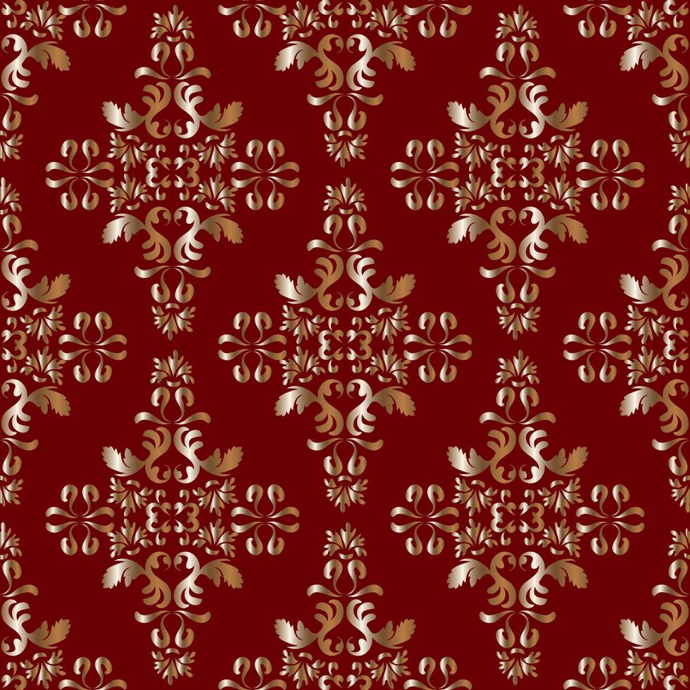 rijk wijnoogst goud patroon Aan rood achtergrond. naadloos damast ornament. rood en goud kleur. vector
