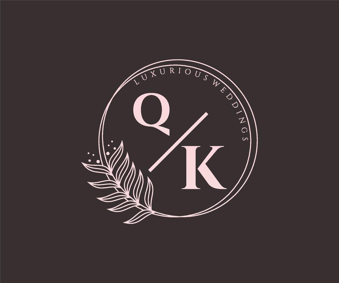 qk initialen brief bruiloft monogram logos sjabloon, hand- getrokken modern minimalistisch en bloemen Sjablonen voor uitnodiging kaarten, opslaan de datum, elegant identiteit. vector